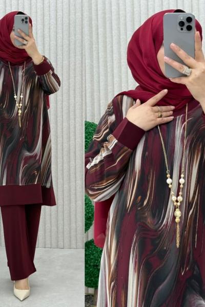 ALİNA 2 Lİ TAKIM  Bordo