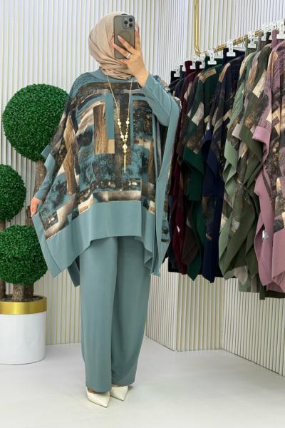 Bedia Pelerin Takım  Mint Yeşili