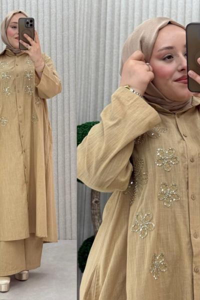 Bengü Pantolonlu Takım Camel