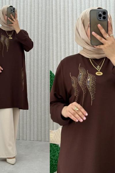 Çiçek Tunik Kahverengi