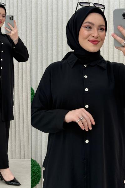 çiko pantolonlu takım Siyah