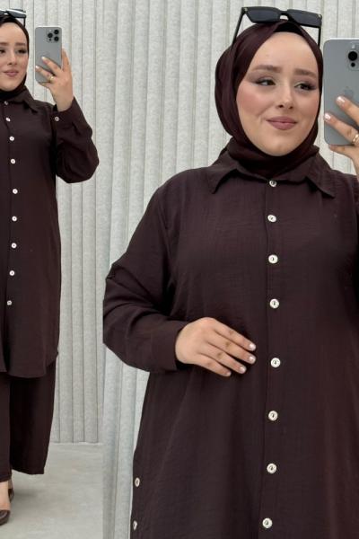 Çiko pantolonlu takım Kahverengi