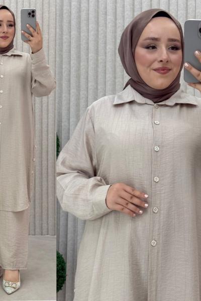 çiko pantolonlu takım Taş Rengi