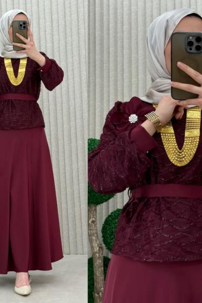 Demet Abiye Takım Bordo