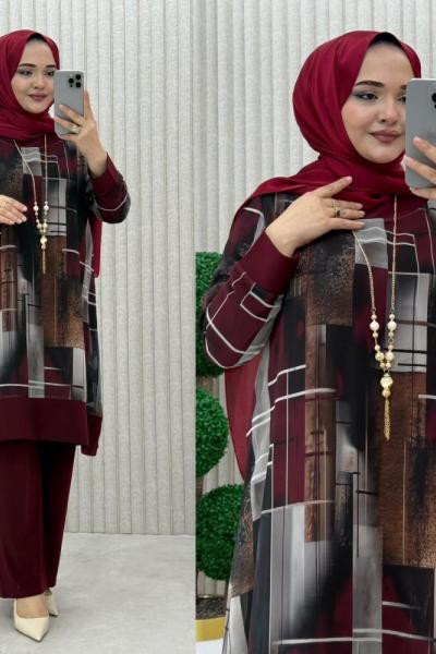 Hançer Pantolonlu Takım  Bordo