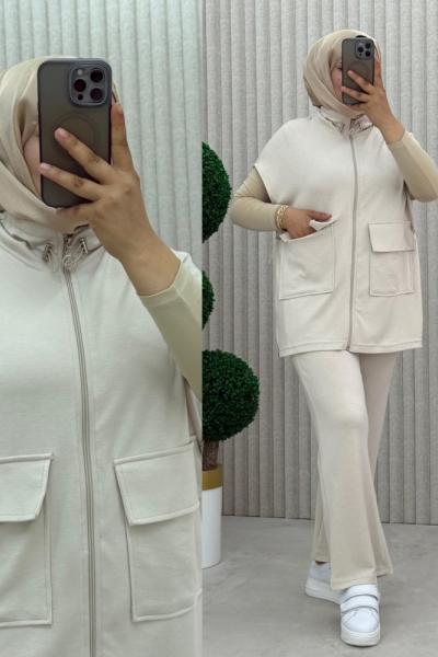 Hançer Yelekli Takım Krem