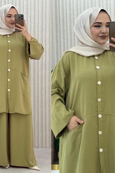 Harem Pantolonlu Takım  Yağ Yeşili