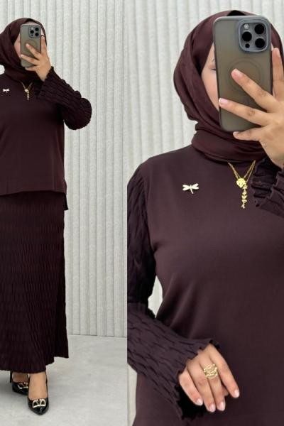 Kelebek Etekli Takım  Kahverengi