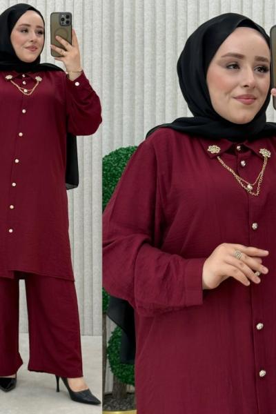 Lidya Pantolonlu takım Bordo