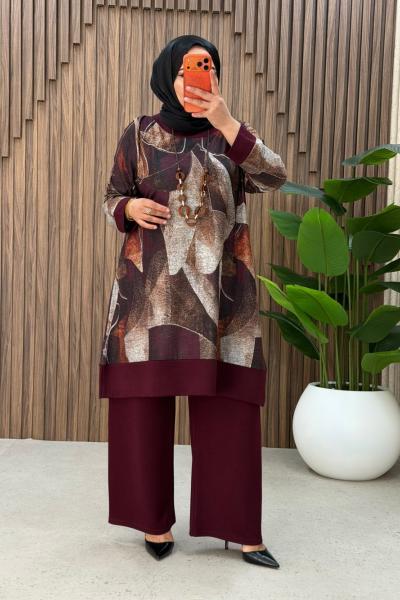Mukkader Pantolonlu Takım  Bordo
