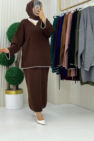 Nefise Etekli Takım Kahverengi