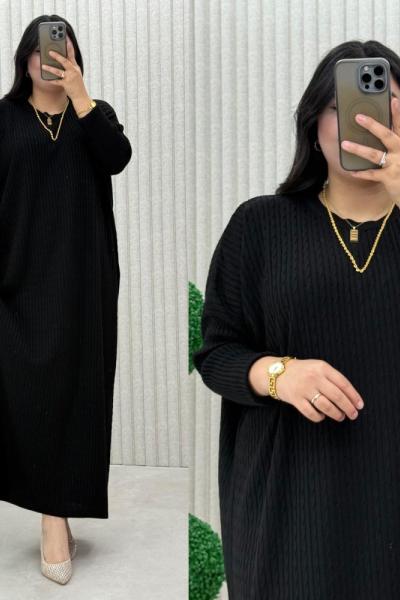 Piraye Triko Elbise  Siyah