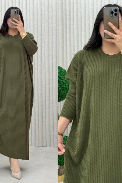 Piraye Triko Elbise  Haki