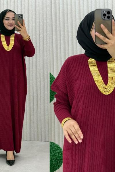 Piraye Triko Elbise  Bordo