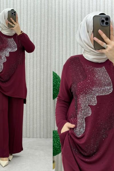 Sema  pantolonlu takım Bordo