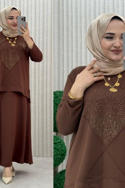 Şermin Etekli Takım Kahverengi