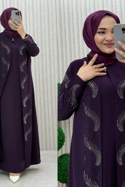 Star Abiye Elbise Mor