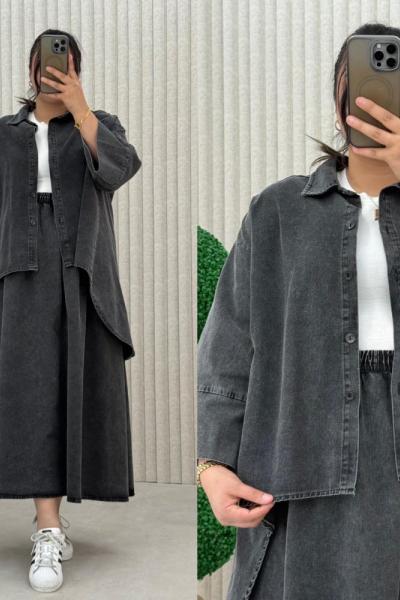 Sümbül Kot Etekli Takım Siyah