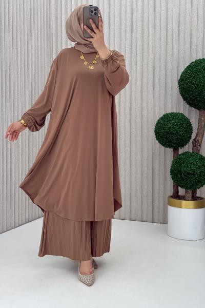 Suzan Piliseli Pantolonlu Takım Camel