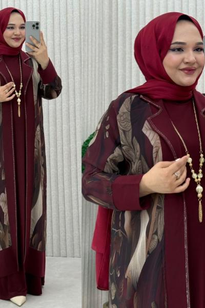 Yasmin Elbise Takım  Bordo