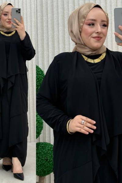 Zerrin 3lü Pantolonlu Takım Siyah