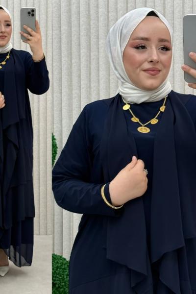 Zerrin 3lü Pantolonlu Takım Lacivert