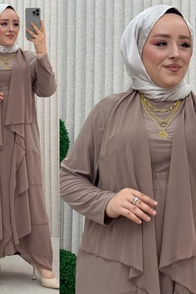 Zerrin 3lü Pantolonlu Takım Vizon