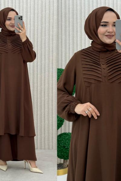 zümrüt pantolonlu takım  Kahverengi