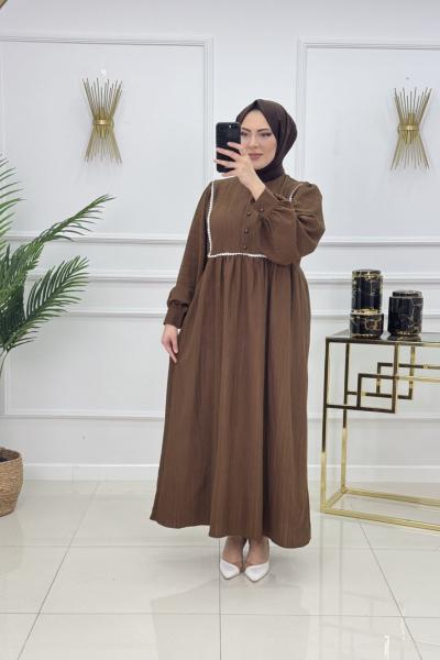 BİNNAZ MÜSLİN ELBİSE-KAHVERENGİ