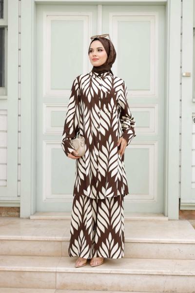 ÇİÇEK VİSKON TAKIM-KAHVERENGİ