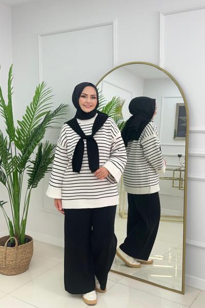 FULARLI TRİKO TAKIM - SİYAH