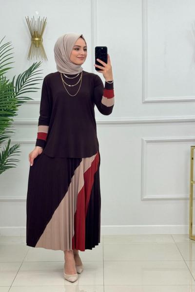 Gökkuşağı Etekli Takım - Kahverengi