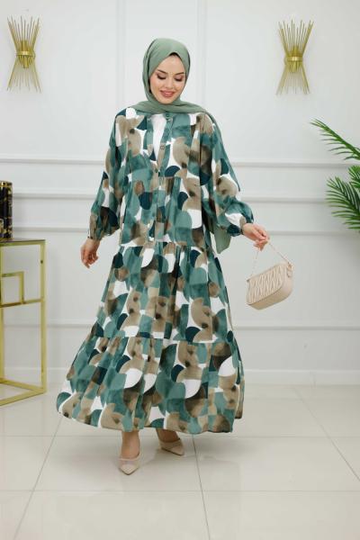 HAZAL VİSKON ELBİSE-YEŞİL