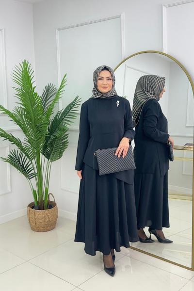 İPEK ETEKLİ TAKIM-SİYAH