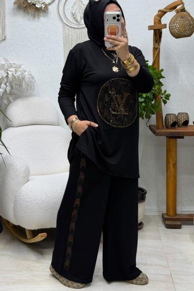 VİOLEN TAŞLI TAKIM   gold Siyah