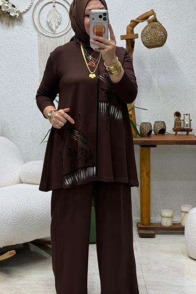 YONCA TAŞLI TAKIM  Kahverengi